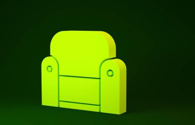 Sarı Kol Koltuğu simgesi yeşil arkaplanda izole edildi. Minimalizm kavramı. 3d illüstrasyon 3B canlandırma