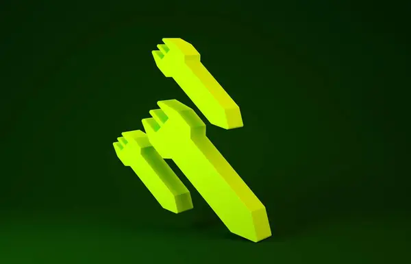 Жовта ікона ракети ізольована на зеленому фоні. Концепція мінімалізму. 3d Illustrated 3d render — стокове фото