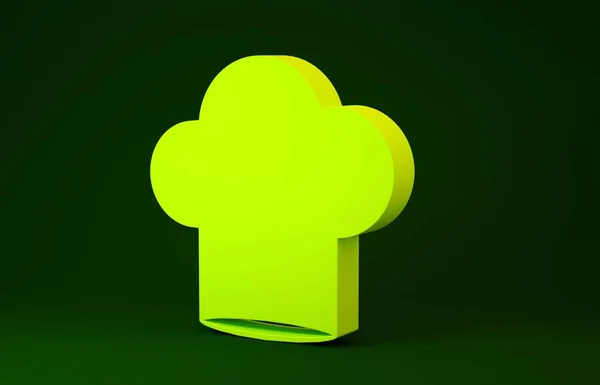 Żółty Chef kapelusz ikona izolowane na zielonym tle. Symbol gotowania. Kapelusz kucharza. Koncepcja minimalizmu. Ilustracja 3D 3D renderowania — Zdjęcie stockowe