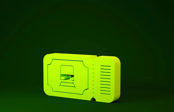 Icono del billete de tren amarillo aislado sobre fondo verde. Viaje en tren. Concepto minimalista. 3D ilustración 3D render —  Fotos de Stock