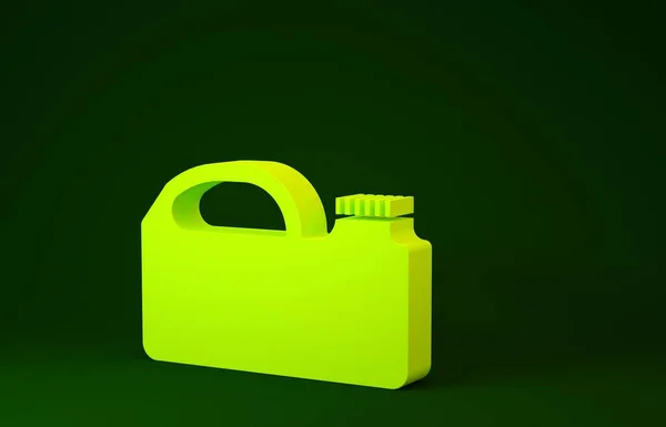 Žlutá Plastová nádoba na motorový olej ikona izolované na zeleném pozadí. Olejový galon. Služba výměny oleje a opravy. Minimalismus. 3D ilustrace 3D vykreslení — Stock fotografie