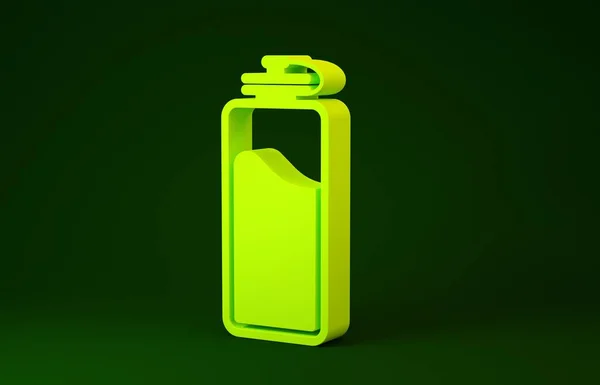 Желтая бутылка со значком воды на зеленом фоне. Концепция минимализма. 3D-рендеринг — стоковое фото