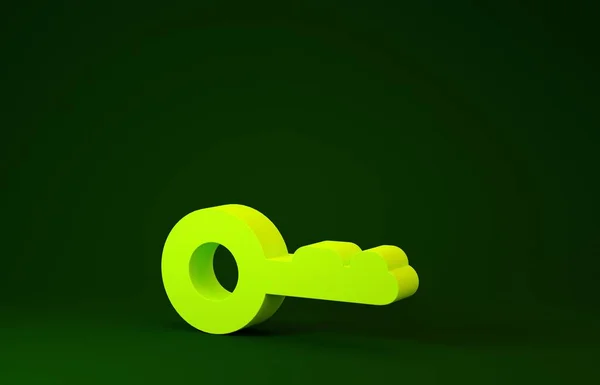 Gelbes Schlüsselsymbol auf grünem Hintergrund. Minimalismus-Konzept. 3D Illustration 3D Renderer — Stockfoto