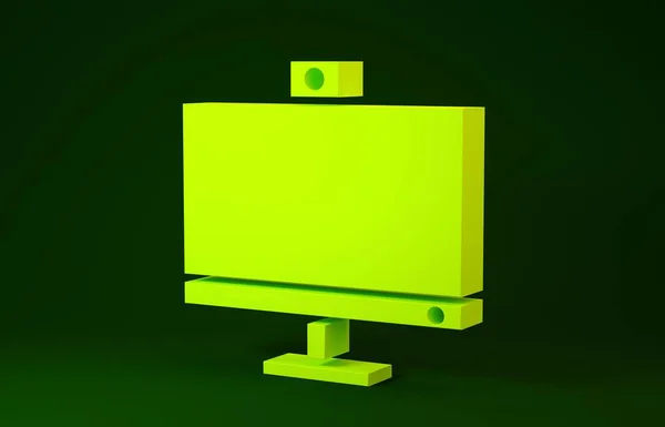 Ikona žlutého monitoru počítače izolovaná na zeleném pozadí. Značka PC komponenty. Minimalismus. 3D ilustrace 3D vykreslení — Stock fotografie