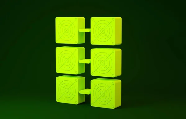 Yellow Mining farm icon isolated on green background. Cryptocurrency mining, blockchain technology, bitcoin, digital money market, cryptocoin wallet. Minimalism concept. 3d illustration 3D render