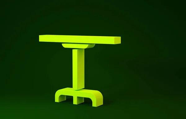 Gelbes rundes Tischsymbol auf grünem Hintergrund. Minimalismus-Konzept. 3D Illustration 3D Renderer — Stockfoto