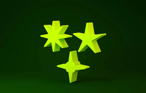 Gul fallande stjärna ikon isolerad på grön bakgrund. Meteoroid, meteorit, komet, asteroid, stjärnsymbol. Minimalistiskt koncept. 3D-illustration 3D-återgivning — Stockfoto
