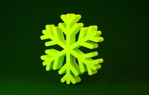 Icono de copo de nieve amarillo aislado sobre fondo verde. Concepto minimalista. 3D ilustración 3D render — Foto de Stock