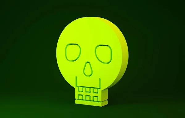 Icono de Cráneo Amarillo aislado sobre fondo verde. Feliz fiesta de Halloween. Concepto minimalista. 3D ilustración 3D render — Foto de Stock