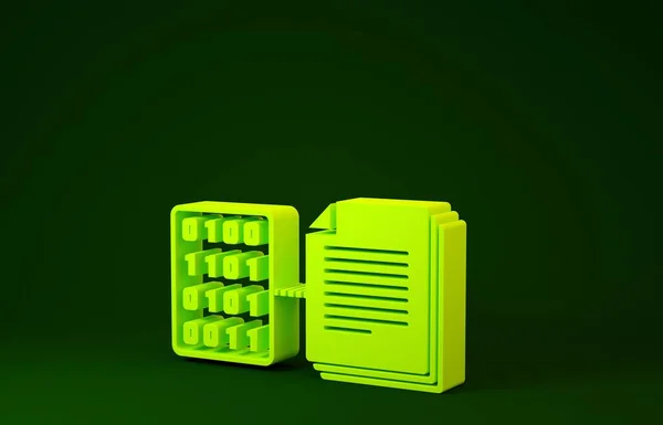 Icono de contrato Yellow Smart aislado sobre fondo verde. Tecnología de cadena de bloques, minería criptomoneda, bitcoin, altcoins, mercado de dinero digital. Concepto minimalista. 3D ilustración 3D render —  Fotos de Stock