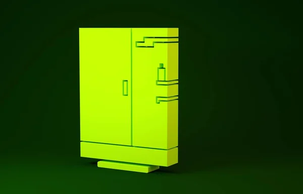 Icône cabine de douche jaune isolé sur fond vert. Concept de minimalisme. Illustration 3D rendu 3D — Photo