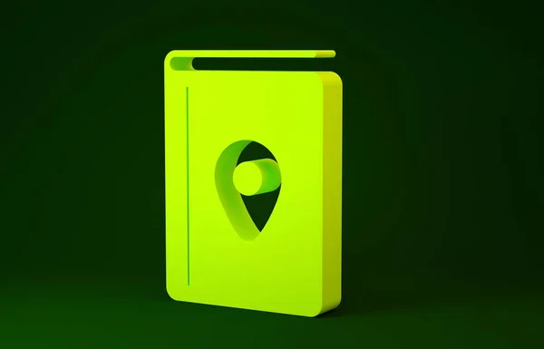 Yellow Cover book travel guide icon isolated on green background. Minimalism concept. 3d illustration 3D render — 스톡 사진