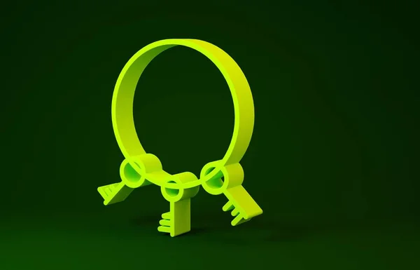 Yellow Old keys icon isolated on green background. Minimalism concept. 3d illustration 3D render — 스톡 사진