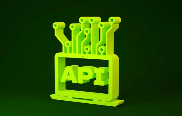 Yellow Computer api interface icon isolated on green background. Application programming interface API technology. Software integration. Minimalism concept. 3d illustration 3D render