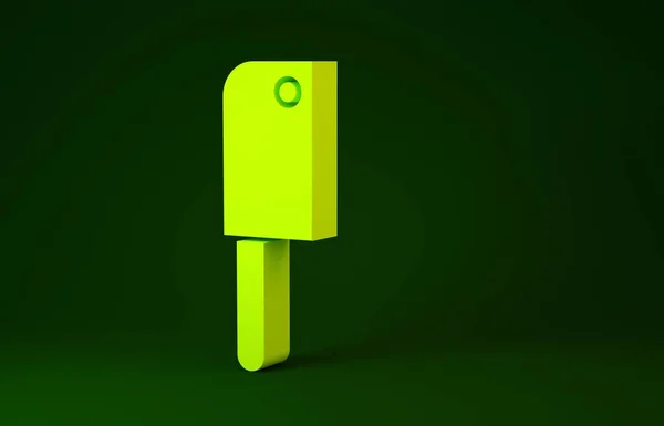 Picador de carne amarilla icono aislado sobre fondo verde. Cuchillo de cocina para carne. Cuchillo de carnicero. Concepto minimalista. 3D ilustración 3D render —  Fotos de Stock