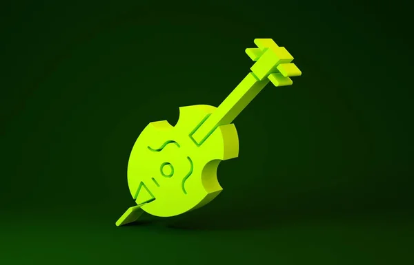 Icono de violín amarillo aislado sobre fondo verde. Instrumento musical. Concepto minimalista. 3D ilustración 3D render — Foto de Stock
