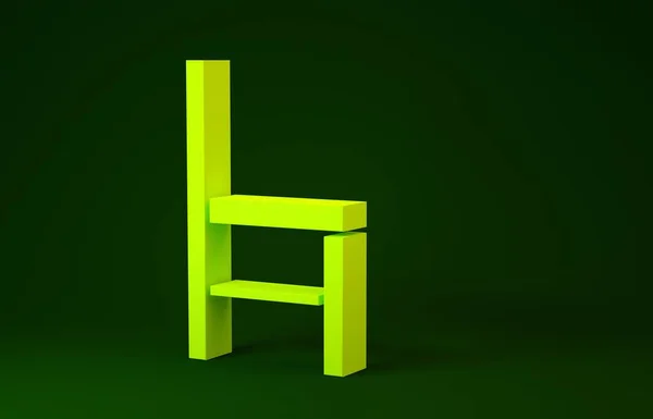 Ícone de cadeira amarela isolado no fundo verde. Conceito de minimalismo. 3D ilustração 3D render — Fotografia de Stock