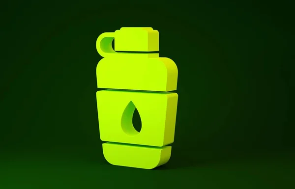 노란 깡통 물병의 아이콘은 녹색 배경에서 분리되었습니다. 관광객용 플라스크 아이콘. 물을 사용하는 항아리가 캠페인에 사용 된다. 미니멀리즘의 개념입니다. 3d 삽화 3D 렌더링 — 스톡 사진