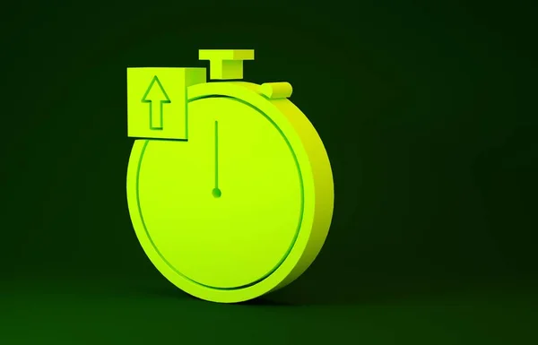 Icône chronomètre jaune isolée sur fond vert. Signe de minuterie. Signe du chronomètre. Concept de minimalisme. Illustration 3D rendu 3D — Photo