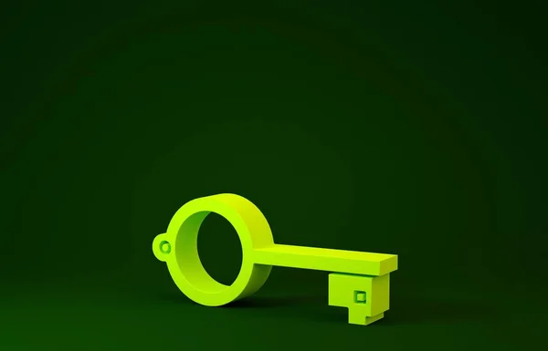 Jaune Ancienne clé pour l'icône du jeu isolé sur fond vert. Concept de minimalisme. Illustration 3D rendu 3D — Photo