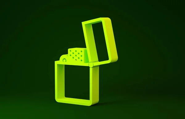 Icono del encendedor amarillo aislado sobre fondo verde. Concepto minimalista. 3D ilustración 3D render —  Fotos de Stock