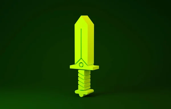 Epée jaune pour icône de jeu isolé sur fond vert. Concept de minimalisme. Illustration 3D rendu 3D — Photo