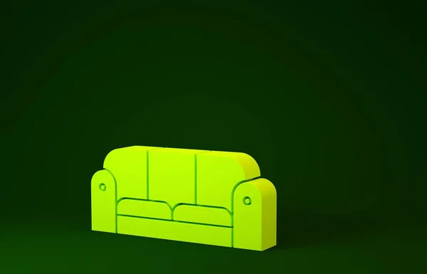 Κίτρινος καναπές εικονίδιο που απομονώνεται σε πράσινο φόντο. Μινιμαλιστική έννοια. 3d απεικόνιση 3D καθιστούν — Φωτογραφία Αρχείου