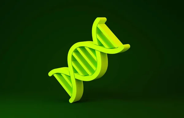 Желтый символ ДНК выделен на зеленом фоне. Концепция минимализма. 3D-рендеринг — стоковое фото