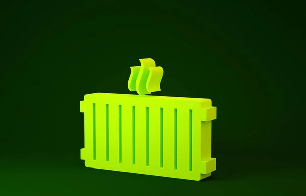 Icono del radiador de calefacción amarillo aislado sobre fondo verde. Concepto minimalista. 3D ilustración 3D render — Foto de Stock