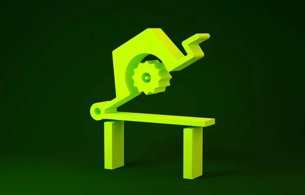 Żółta piła stołowa do ikony stolarki izolowanej na zielonym tle. Piła mechaniczna. Koncepcja minimalizmu. Ilustracja 3d — Zdjęcie stockowe