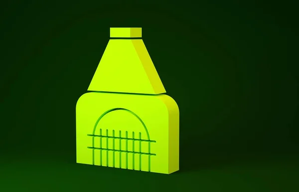 Icône cheminée intérieure jaune isolé sur fond vert. Concept de minimalisme. Illustration 3D rendu 3D — Photo