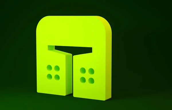 Capacete de ferro medieval amarelo para ícone de proteção da cabeça isolado no fundo verde. Conceito de minimalismo. 3D ilustração 3D render — Fotografia de Stock