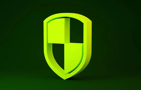 Yellow Shield icon isolated on green background. Guard sign. Minimalism concept. 3d illustration 3D render — 스톡 사진