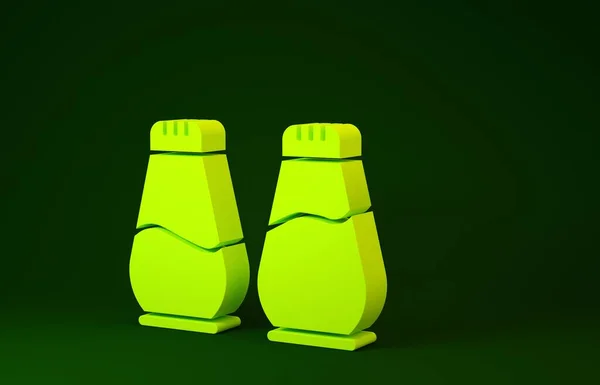 Sárga só és bors ikon elszigetelt zöld alapon. Főzőfűszerek. Minimalizmus koncepció. 3d illusztráció 3D render — Stock Fotó