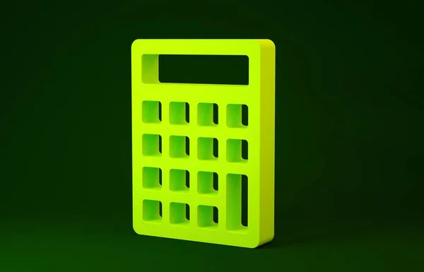 Yellow Calculator icon isolated on green background. Accounting symbol. Business calculations mathematics education and finance. Minimalism concept. 3d illustration 3D render — 스톡 사진