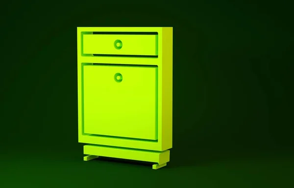 Gelber Möbel Nachttisch Ikone isoliert auf grünem Hintergrund. Minimalismus-Konzept. 3D Illustration 3D Renderer — Stockfoto