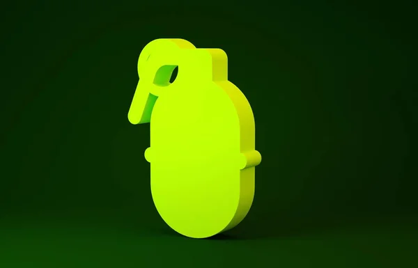 Ícone de granada de mão amarela isolado no fundo verde. Explosão de bombas. Conceito de minimalismo. 3D ilustração 3D render — Fotografia de Stock