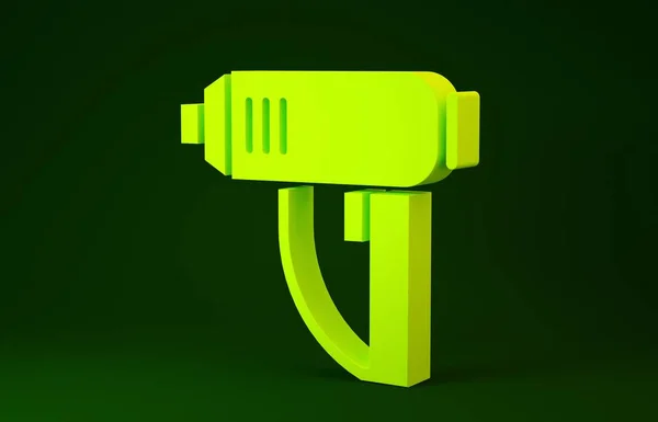 Żółta elektryczna ikona suszarki przemysłowej izolowana na zielonym tle. Koncepcja minimalizmu. Ilustracja 3d — Zdjęcie stockowe