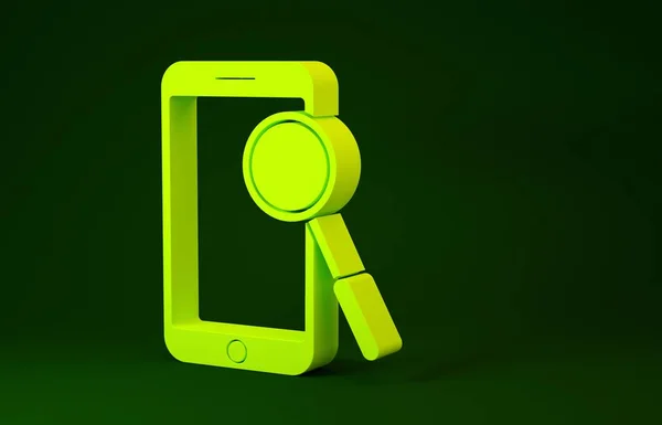 Gelbes Handy-Diagnose-Symbol isoliert auf grünem Hintergrund. Anpassung von App, Service, Einstellungsmöglichkeiten, Wartung, Reparatur, Reparatur. Minimalismus-Konzept. 3D Illustration 3D Renderer — Stockfoto