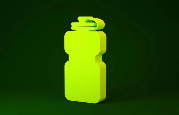 Botella Yellow Sport con icono de agua aislado sobre fondo verde. Concepto minimalista. 3D ilustración 3D render — Foto de Stock