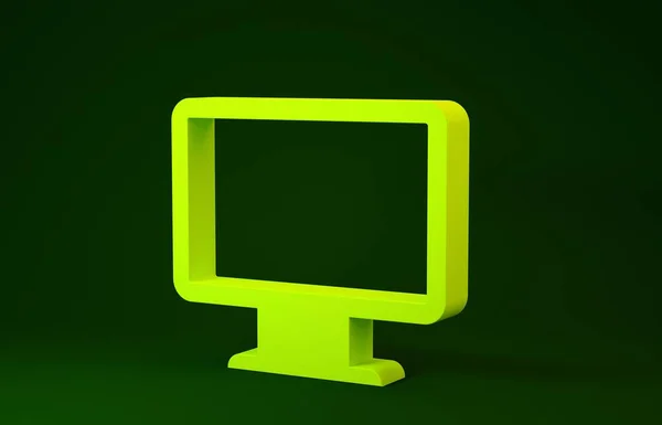 Yellow Computer monitor screen icon isolated on green background. Electronic device. Front view. Minimalism concept. 3d illustration 3D render