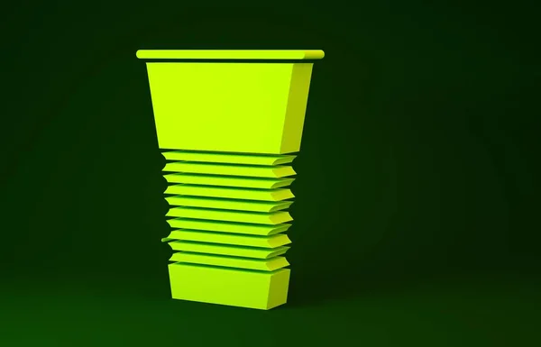 Gele papieren glazen icoon geïsoleerd op groene achtergrond. Natronglas. Verse koude drank symbool. Minimalisme concept. 3d illustratie 3d renderen — Stockfoto