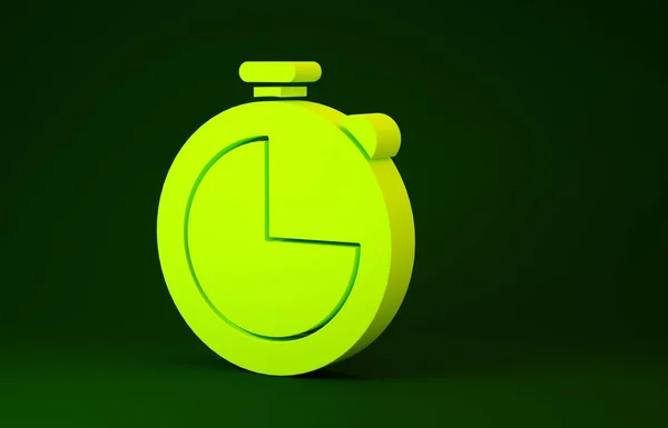 Gele keuken timer pictogram geïsoleerd op groene achtergrond. - Kookgerei. Minimalisme concept. 3d illustratie 3d renderen — Stockfoto