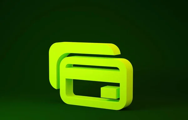 Icono amarillo de la tarjeta de crédito aislado sobre fondo verde. Pago en línea. Retiro de efectivo. Operaciones financieras. Señal de compra. Concepto minimalista. 3D ilustración 3D render —  Fotos de Stock