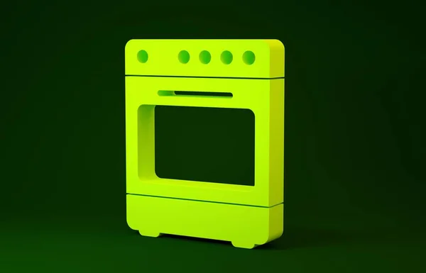 Ikon Oven kuning diisolasi pada latar belakang hijau. Menyimpan tanda oven gas. Konsep minimalisme. Tampilan 3D ilustrasi 3d — Stok Foto