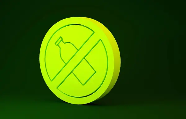 Yellow No plastic bottle icon isolated on green background. Minimalism concept. 3d illustration 3D render — 스톡 사진