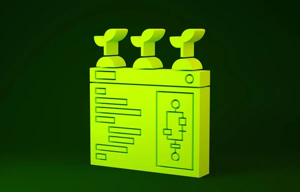 Yellow Smart farming technology - farm automation system in app icon isolated on green background. Minimalism concept. 3d illustration 3D render