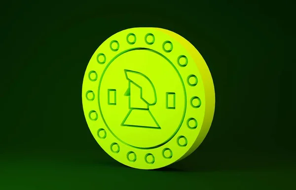 Yellow Pirate coin icon isolated on green background. Minimalism concept. 3d illustration 3D render — 스톡 사진