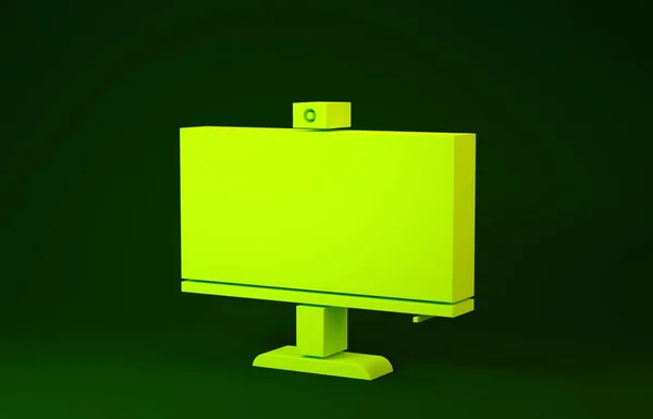 Ícone de monitor de computador amarelo isolado no fundo verde. Assinatura do componente do PC. Conceito de minimalismo. 3D ilustração 3D render — Fotografia de Stock