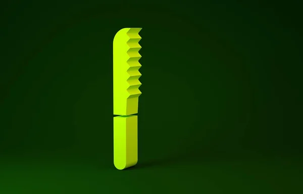 Icona coltello pane giallo isolato su sfondo verde. Posate simbolo. Concetto minimalista. Illustrazione 3d rendering 3D — Foto Stock